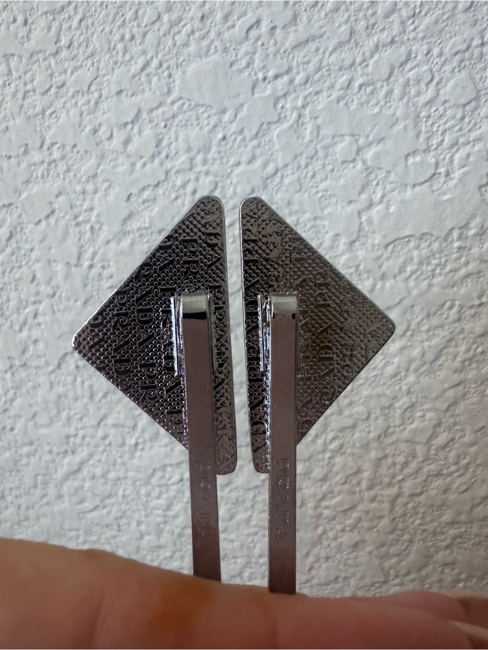 Prada Black and Silver Triangle Logo Hair Pins set of 2 - Picture 3 of 3